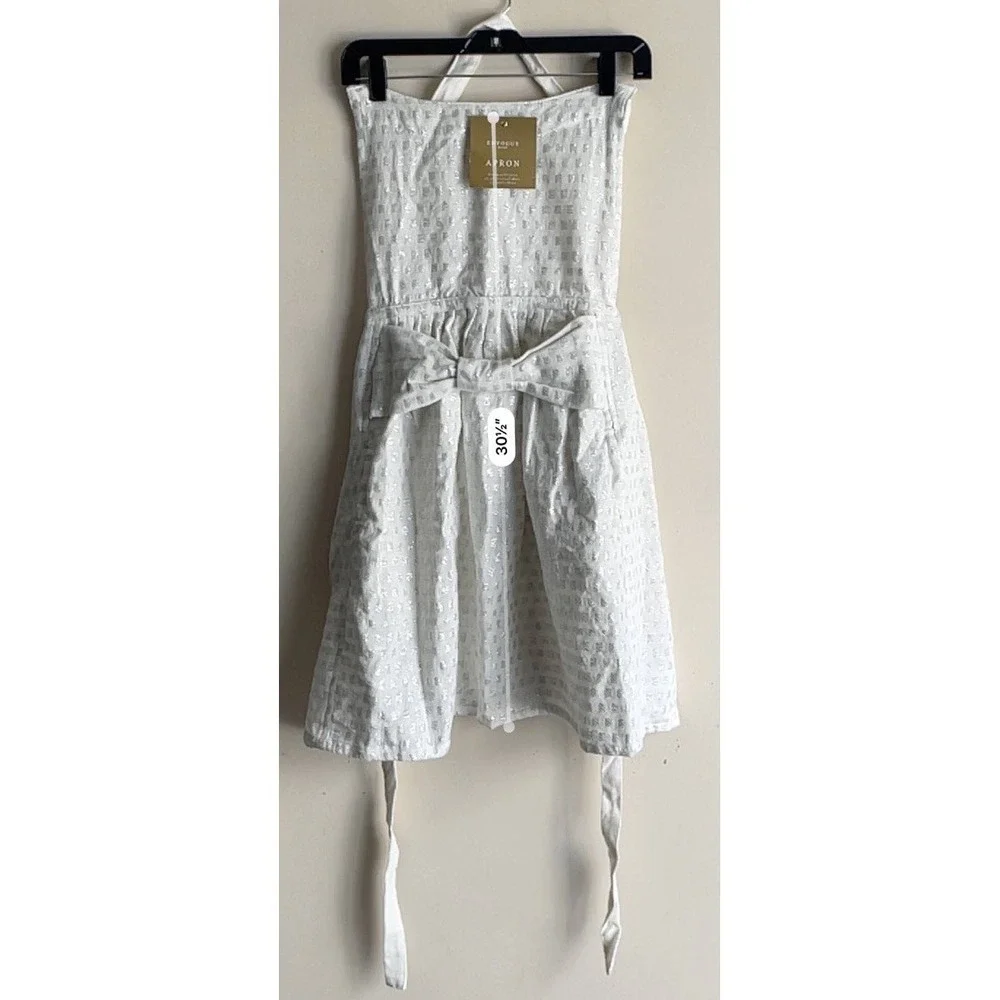 NWT Envogue Silver Lurex Shimmer Apron Bow Front Cotton White Coquette Pockets M